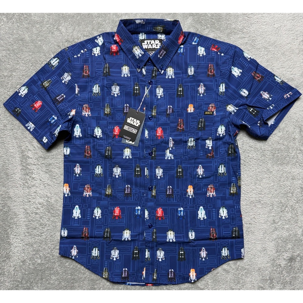 RSVLTS Star Wars‎ Shirt Mens Medium Blue May The 4th R2 Droids Kunuflex NWT